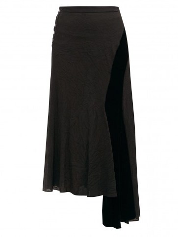 LOEWE Velvet-panel asymmetric crinkled skirt in black - flipped