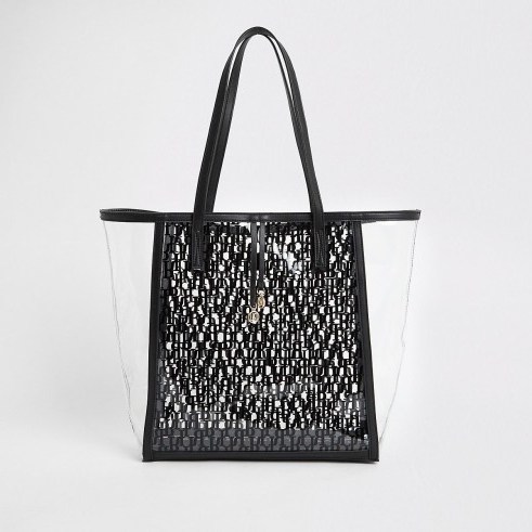 River Island White RI monogram perspex shopper beach bag | chic transparent bags - flipped