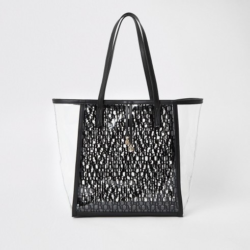 River Island White RI monogram perspex shopper beach bag | chic transparent bags