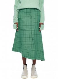 Tibi WINDOWPANE CARGO SKIRT celadon multi ~ green angled hemline skirts