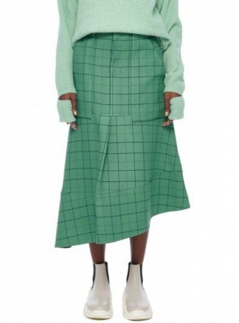 Tibi WINDOWPANE CARGO SKIRT celadon multi ~ green angled hemline skirts - flipped