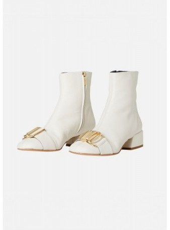 Tibi WYATT BOOTS ivory ~ retro front buckle ankle boot - flipped
