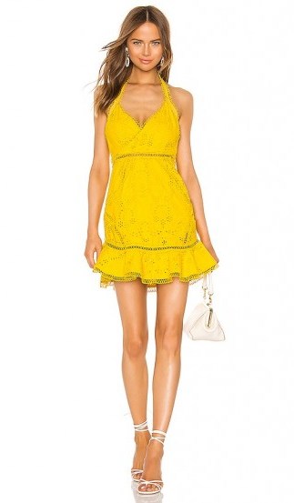 X by NBD Luxley Mini Dress Beeswax Yellow | frill hem halterneck - flipped