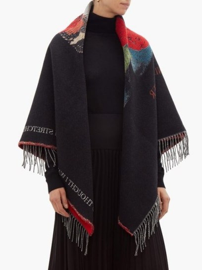 VALENTINO X Undercover jacquard wool-blend shawl ~ black designer shawls - flipped