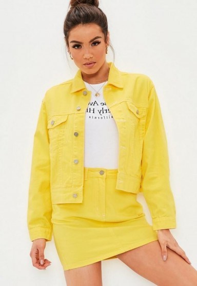 MISSGUIDED yellow denim contrast stitch co ord jacket - flipped