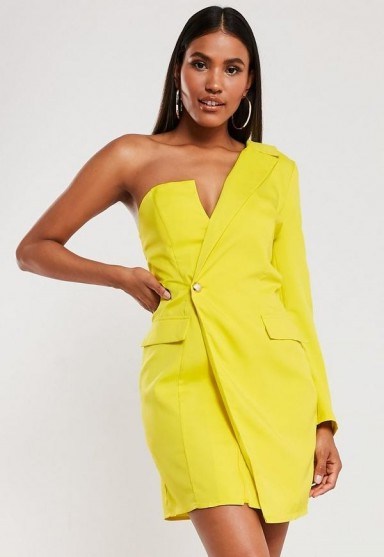 MISSGUIDED yellow one shoulder blazer dress - flipped