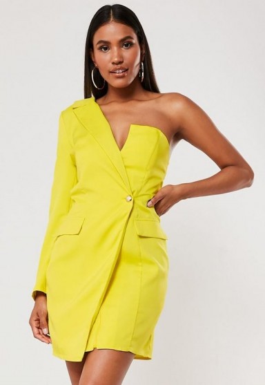 MISSGUIDED yellow one shoulder blazer dress