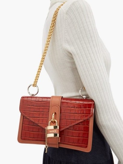 CHLOÉ Aby brown crocodile-embossed leather shoulder bag - flipped