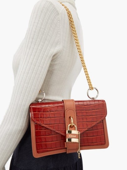 CHLOÉ Aby brown crocodile-embossed leather shoulder bag