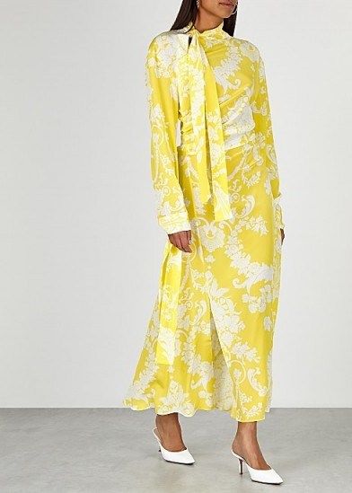 ACNE STUDIOS Yellow printed silk dress / sophisticated occasion wear - flipped