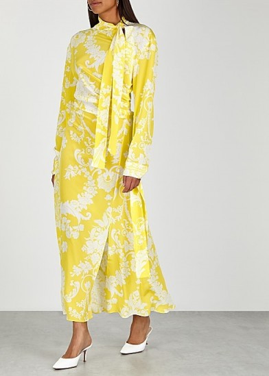 ACNE STUDIOS Yellow printed silk dress / sophisticated occasion wear