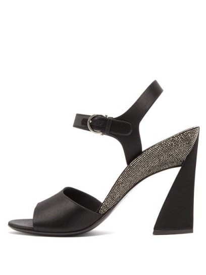 SALVATORE FERRAGAMO Aede crystal-embellished black satin sandals - flipped