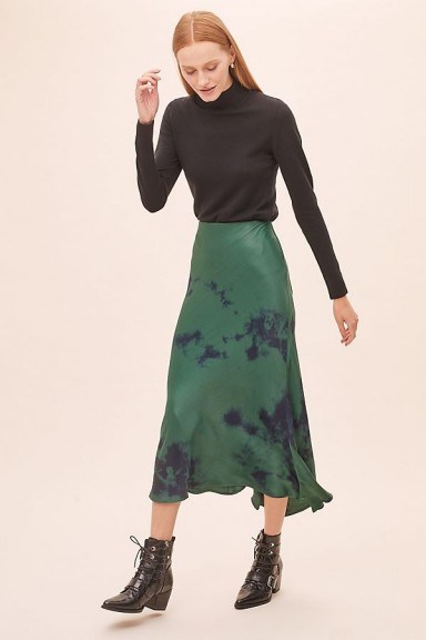 Kirei Althea Tie-Dyed Satin Bias Skirt Green Motif - flipped
