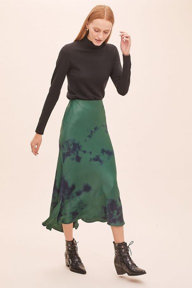 Kirei Althea Tie-Dyed Satin Bias Skirt Green Motif