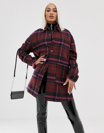 ASOS DESIGN oversized check jacket with quilted liner in pink - flipped