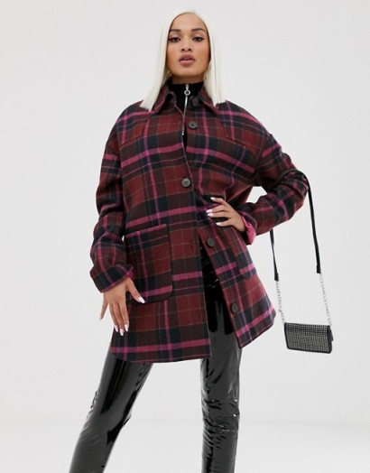ASOS DESIGN oversized check jacket with quilted liner in pink