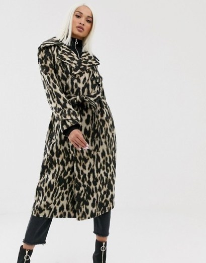ASOS DESIGN oversized leopard belted coat - flipped