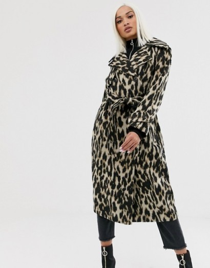 ASOS DESIGN oversized leopard belted coat