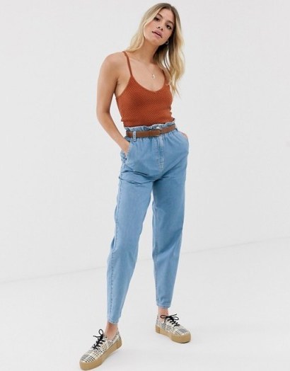 ASOS DESIGN soft peg jeans in light vintage wash with elasticated cinched waist detail - flipped