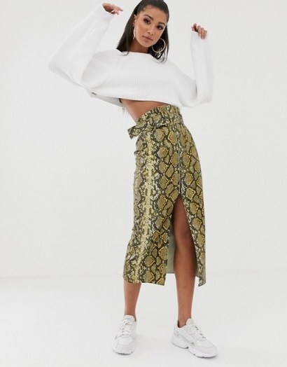 ASOS DESIGN vinyl pencil skirt with belt bag | snake print skirts - flipped