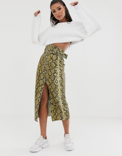 ASOS DESIGN vinyl pencil skirt with belt bag | snake print skirts