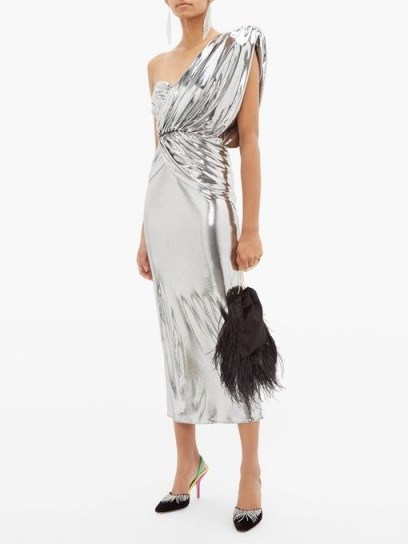 THE ATTICO Asymmetric metallic-silver midi dress | ultimate party glamour - flipped