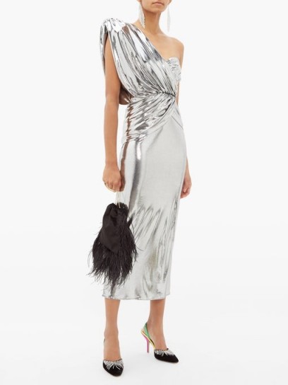 THE ATTICO Asymmetric metallic-silver midi dress | ultimate party glamour