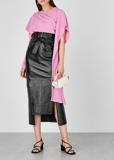 A.W.A.K.E MODE Susan black patent faux leather midi skirt ~ contemporary pencil skirts - flipped
