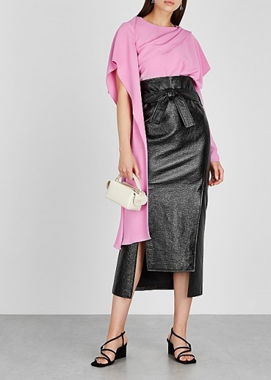 A.W.A.K.E MODE Susan black patent faux leather midi skirt ~ contemporary pencil skirts