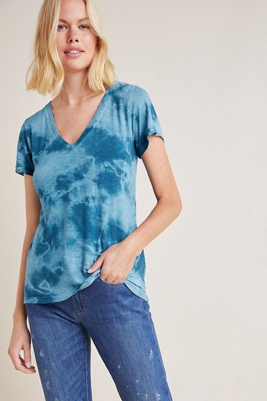 Maeve Iliana Garment-Dyed Tee Blue Motif | V-neck T-shirts