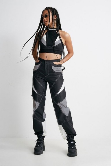 NAMILIA Motocross Bumster Reflective Silver Trousers ~ cuffed hem pants