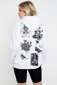 UO Floral Skate Hoodie in White ~ printed pullover hoodies