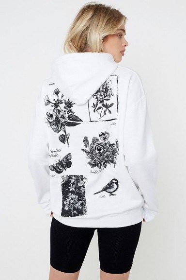 UO Floral Skate Hoodie in White ~ printed pullover hoodies - flipped