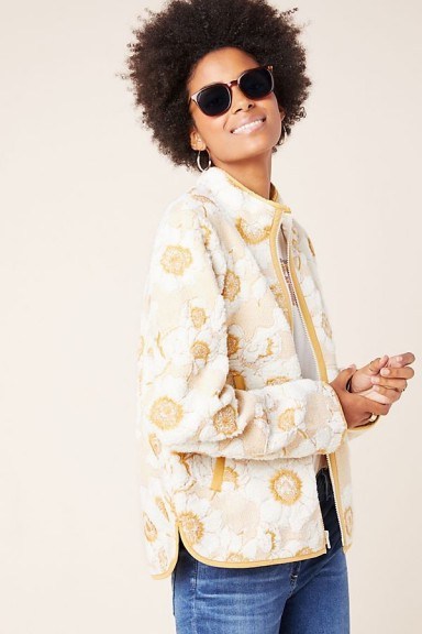 ANTHROPOLOGIE Tilly Embroidered Sherpa Jacket in Cream ~ floral jackets - flipped