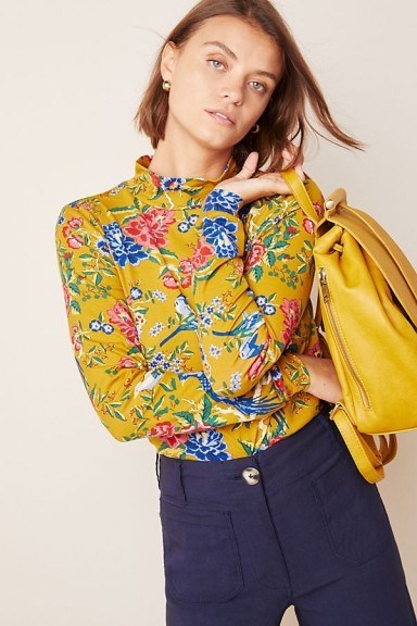 Anthropologie Knitted Floral Turtleneck in Gold - flipped