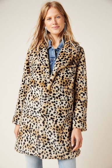 ANTHROPOLOGIE Cheetah Faux-Fur Coat Brown Motif - flipped