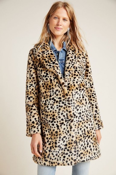 ANTHROPOLOGIE Cheetah Faux-Fur Coat Brown Motif