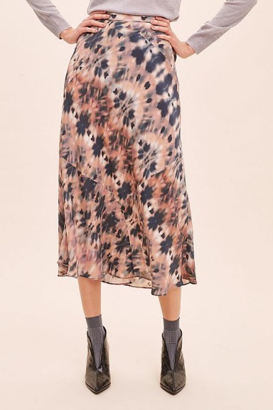 Kachel Tie Dye-Print Silk Skirt in Rose