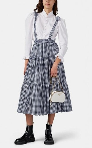 BATSHEVA Amy White and Navy Gingham Cotton Tiered Skirtall - flipped