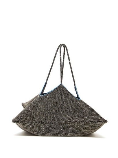 THE ROW Beaded geometric clutch in silver / shimmering evening bag - flipped