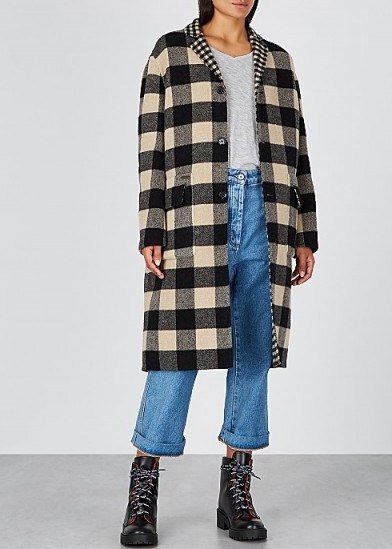 BELSTAFF Rona reversible checked wool-blend coat in black and cream - flipped