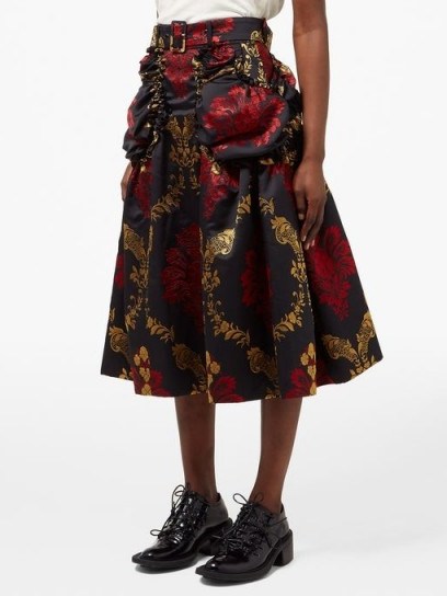 SIMONE ROCHA Belted floral-brocade midi skirt in black / luxe skirts - flipped