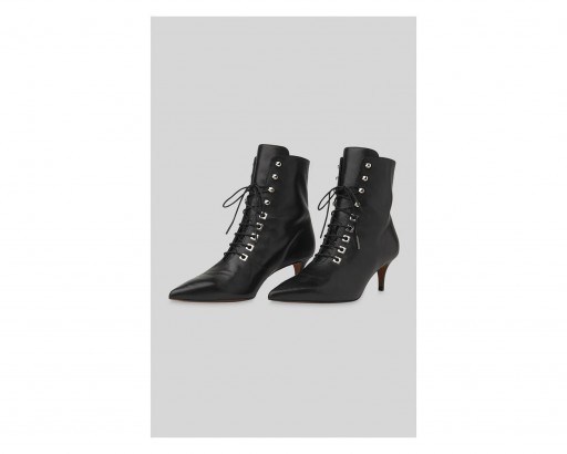 WHISTLES Celeste Kitten Heel Boot in black ~ point toe lace-up boots - flipped