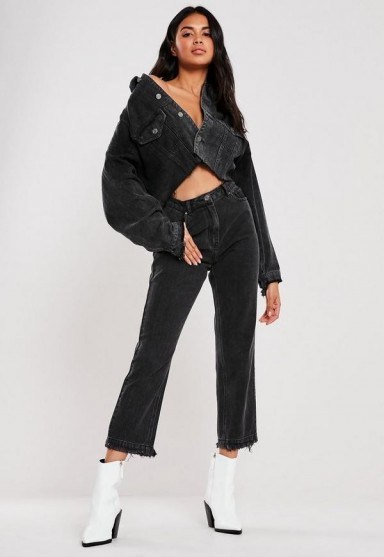 Missguided black co ord wrath high waisted jeans | cropped hems - flipped