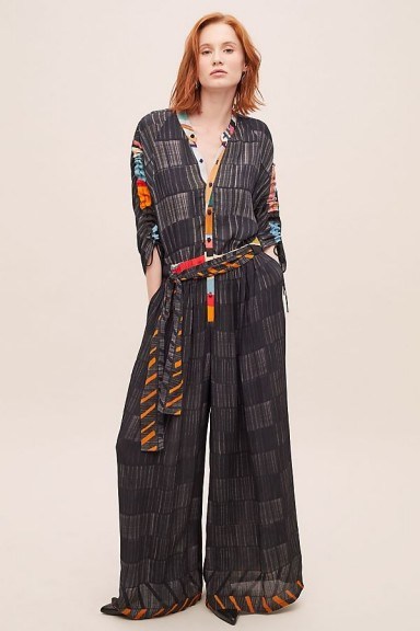Bl-nk Arel Checked Jumpsuit Dark Grey / wide leg, ruched sleeve jumpsuits - flipped
