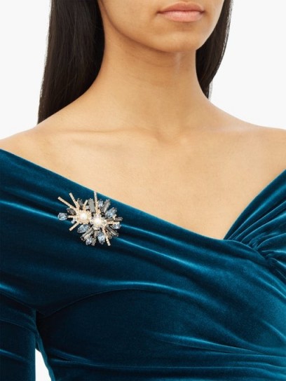ERDEM Bloom crystal-embellished double-pearl brooch – faux pearls and multicoloured crystals