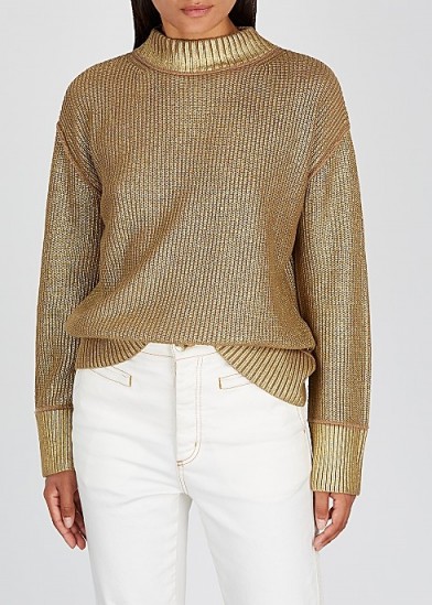 BOSS Fivian gold cotton-blend jumper ~ luxe style sweater