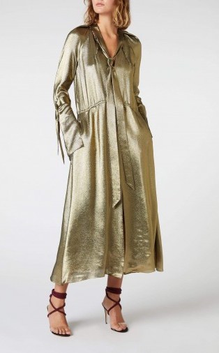 ROLAND MOURET BRANDON DRESS in Gold ~ metallic dresses ~ fluid fabrics - flipped