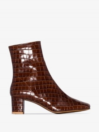BY FAR Brown Sofia 63 Mock Croc Leather Ankle Boots