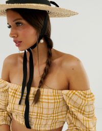 Capulet Jodie cropped check blouse in sungold plaid / bardot crop top